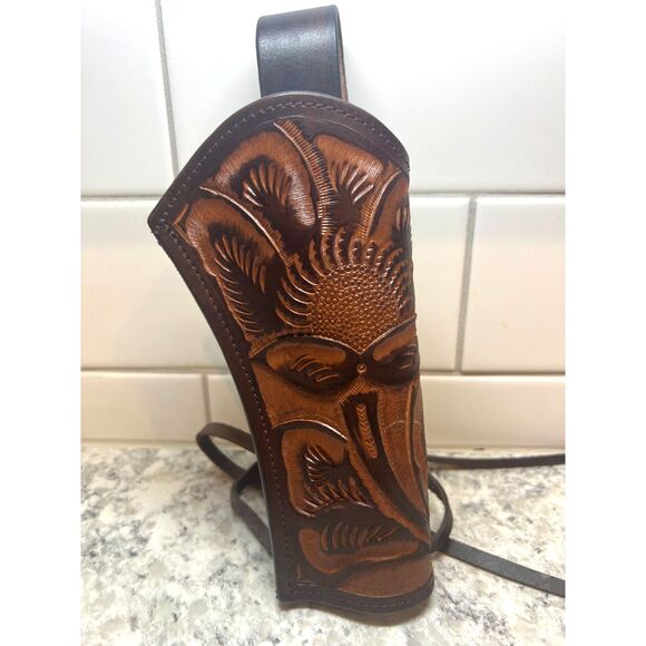 Hulara Tooled Leather Hide Gun Holster Cover Heritage Rough Rider Western Cowboy - Picture 1 of 8